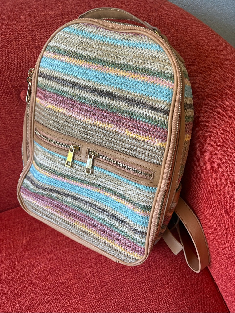 Tommy Bahama multicolor rainbow raffia backpack